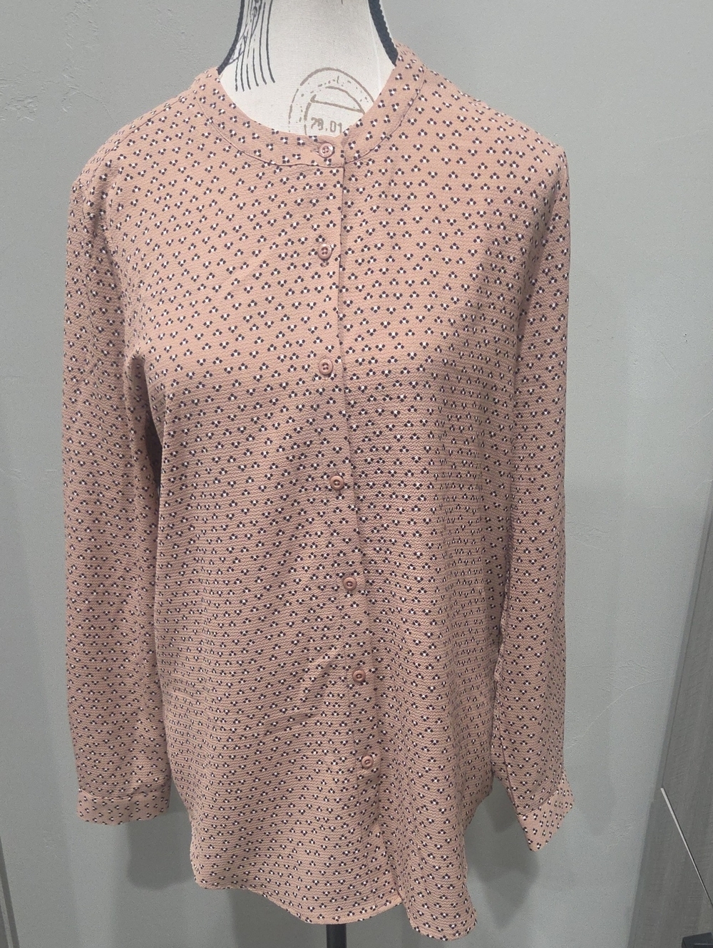 Light Blush Printed Button-Up Blouse